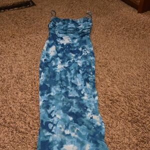 Long Aqua Casual Skin Tight Dress